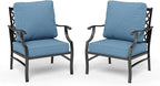 HERA'S HOUSE Outdoor Chairs Set of 2, 2 x Patio Chair with Navy Blue Cushions, All Weather Outdoor Furniture for Lawn Garden Backyard Deck(Leg Chairs)