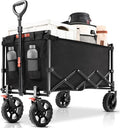 Navatiee 140L Wagon Cart Foldable, Large Capacity Collapsible Wagon with Smallest Folding Design, Utility Grocery Cart for Camping Shopping Sports, Black