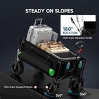 Collapsible Folding Wagon with Extended Tailgate, 150L & 580LBS Wagons Carts Foldable with All-Terrain Wheels, Side Pocket and Brakes, Beach Wagon Cart Heavy Duty for Camping, Shopping, Sports, Garden