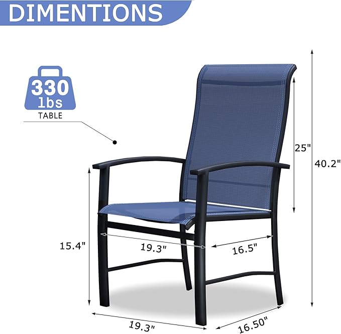Outdoor Dining Chairs Set of 4, Stackable Patio Chairs with Metal Frame & Textilene Fabric, Perfect for Patio Garden Deck, Blue