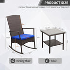 Rocking Chair Outdoor 3 Pieces High-Backed Patio Rocking Chairs Bistro Table and Chairs Set of 2, Royal Blue
