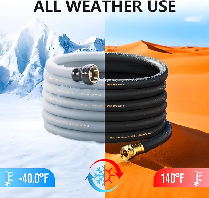 Garden Hose 5/8" x 100ft - Heavy Duty Rubber Water Hose 600 PSI Burst Pressure, No Kink & Durable Flexible Hose for Yard, Car Wash, Pets Black