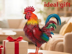 Rooster Garden Statue Sculpture Metal Chicken Yard Decor Outdoor Figurines Patio Backyard Decoration (red)
