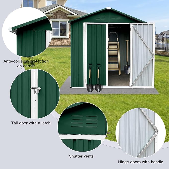 6FT x 4FT Outdoor Metal Storage Shed, Apex Roof Garden Shed with Durable Steel Construction – Weather-Resistant Tool Shed for Backyard, Patio & Lawn (Lockable, Easy Assembly)