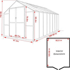 MUPATER 8 x16 FT Outdoor Walk-in Backyard Green House Kit with Sliding Lockable Door for Outdoor, Polycarbonate Greenhouse with Aluminum Frame & Adjustable Roof Vent, Garden, Patio, Lawn, Gray