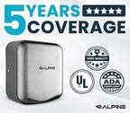 Alpine Industries Hemlock Automatic Hand Dryer - Heavy Duty Stainless Steel | 1800Watts | 110-120Volts (Brushed Stainless Steel)