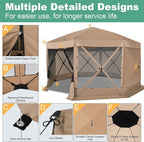COBIZI 15x15ft Extra Large Pop Up Gazebo Canopy Tent with Mosquito Netting, Spacious Easy Set-Up Screened Shelter, Durable Outdoor Pavilion with Ground Stakes, Perfect for Patio, Backyard, Khaki