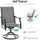 Patio Swivel Chairs Set of 2, Outdoor Dining Chairs with Textilene, Swivel & Rocker Metal Outdoor Patio Dining Chair All-Weather for Backyard, Grey Fabric with Black Frame