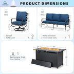 MFSTUDIO 4 Piece Patio Conversation Sets, All Weather Metal Frame Outdoor Furniture Set Patio Sofas with 1 x 45 Rectangular Fire Pit Table,1 x 3-Seat Sofa, 2 x Swivel Chairs, Peacock Blue Cushion