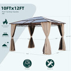 Grand patio 10x12 Gazebo, Hardtop Gazebo, Single Roof Pergolas Metal Aluminum Frame UV 50+ Outdoor Canopy with Mosquito Netting and Curtains, Outdoor Shelter for Garden, Lawn, Backyard