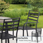 Patio Dining Chairs Set of 8, Metal Outdoor Chair, Black Stackable Dining Chairs, Wrought Iron Patio Chairs with Wide Back & Armrest, Support 300 LBS