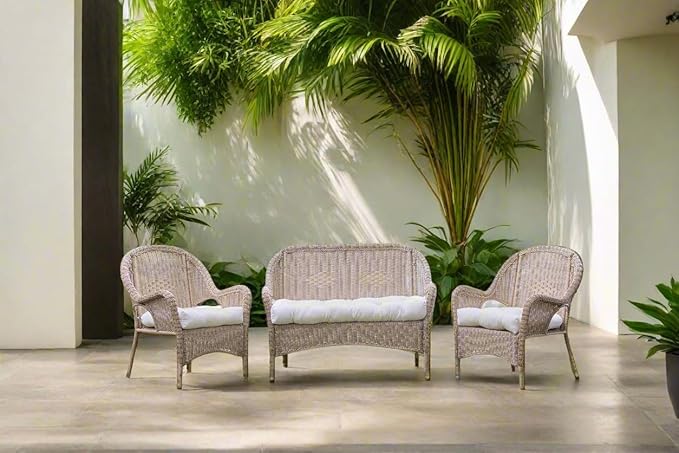 RSH DECOR: Sunbrella Tufted Wicker Loveseat Cushion | 41” x 19" | Water and Fade-Resistant Performance Fabric | Outdoor Settee Cushion for Patio Furniture | Canvas Spa