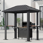 Aoxun Grill Hardtop Gazebo 5'x8', Aluminum Frame Canopy with Galvanized Steel Roof for Outside BBQ Party, Outdoor Metal Pavilion with Double Side Shelves for Backyard, Patio and Deck