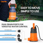 Cleartide Submersible Sump Pump, 1/2 HP Utility Water Pump for Pool Draining, Hot Tub, Basement, Electric Drain Pump Handles 3/8" Solids, 10 FT Cord