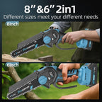 Mini Chainsaw Cordless, 8 Inch & 6 Inch Portable Electric Chain Saw with 2 Battery 8 Chains, Auto Oiler, Battery Powered Small Handheld Saw for Wood Cutting, Tree Trimming, Garden(Blue)