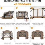 COBlZl 12x12 pop up Gazebo on Clearance Screen Canopy Tent for Camping,Outdoor Instant Stargazing Gazebo,Portable Hub Tent with Removable Sidewalls,Pavilion for Backyard,Brown