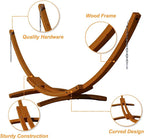 Lazy Daze Hammocks 12 FT Double Quilted Fabric Hammock and 13 FT Brown Wood Arc Stand, with Spreader Bar, Removable Pillow, 2 Person Hammock for Outdoor Patio Poolside, 450 lb Capacity, Brown