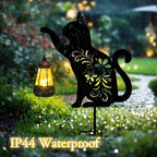 Afirst Solar Outdoor Garden Stake Solar Cat Decorative Stake Light with Lantern Decorative Lights Metal Outdoor Ornament for Yard Pathway Lawn Patio Decoration