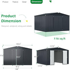 AECOJOY 10' x 12' Shed, Outdoor Storage Shed, Dark Grey Large 12x10 Sheds & Outdoor Storage Clearance with Lockable Doors, Utility and Tool Storage Garden Shed Backyard, Patio and Outside