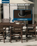 Patio Table and Chairs Set with Umbrella Hole, HDPE Patio Dining Set for 4, Outdoor Dining Set for Lawn, Patio, Porch, Deck, Poolside, Yard (Mahogany, 5-Piece)