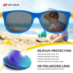 RIVBOS Kids Sunglasses Polarized UV Protection Flexible Rubber Glasses Shades with Strap for Boys Girls RBK004