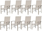 Outdoor Dining Chairs Set of 8, Stackable Patio Chairs with Metal Frame & Textilene Fabric, Perfect for Patio Garden Deck, Ivory