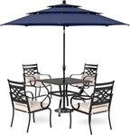 Sophia & William Patio Dining Set with Umbrella 6 Pieces, Outdoor Table and Chairs with 10ft Patio Navy Umbrella(No Base), Weather-Resistant for Garden, Backyard, Lawn, Balcony