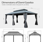 Domi 12x20FT Outdoor Gazebo, Hardtop Gazebo with Galvanized Steel Double Roof, Metal Gazebos with Drainage System Patio Pergola for Patio Deck Backyard,Curtain and Netting,Gray