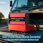 SUNWHEEL 1500W 24V Pure Sine Wave Inverter, 24V DC to 110V/120V AC Power Inverter for RV、Off Grid、Truck、Power Outage with 2 AC outlets and LCD Display