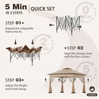 Bezseller 11x11 Pop Up Gazebo Tent with Mosquito Netting – Quick Set Up, Water-Resistant Outdoor Canopy for Patio, Garden, Backyard, and More,Khaki