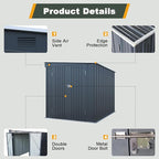 6x8 FT Lean to Shed with Lockable Double Doors, Metal Outdoor Storage Shed with Free PC Light Board for Tools, Outside Storage Shed Waterproof for Backyard, Patio, Garden