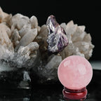JIC Gem 2.9 Inch Natural Pink Rose Quartz Magic Crystal Healing Ball Ornament Sphere with Wood Stand for Decoration,Meditation, Scrying Mirror,Feng Shui.