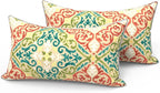 LVTXIII Set of 2 Outdoor Lumbar Pillows for Patio Furniture with White Piping, 12"x20" Fade Resistant Patio Lumbar Pillows with Inserts for Home Coach Sofa Use, Geometric Orange