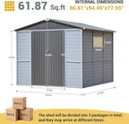 Galvanized Steel Frame & Solid Cedar Wood Wall Shed | 8x8ft Outdoor Storage Shed with Waterproof Roof & Wind Resistance, Lockable Double Doors for Garden, Lawn, Patio Organization