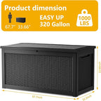320 Gallon Deck Box, Resin Outdoor Indoor Waterproof Storage Box, Lockable Storage Box With Handle for Patio Furniture - Garden Tools - Swimming Pool Tools UV-Resistant - Black