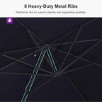 PURPLE LEAF 9' × 11.5' Patio Cantilever Umbrella with Base Outdoor Rectangle Adjustable Offset Umbrellas with 360-degree Rotation and 8 Heavy Duty Metal Ribs for Garden Deck Pool Navy Blue