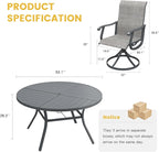 VICLLAX 7 Pieces Patio Dining Set for 6, Outdoor Furniture Set Includes 53" Outdoor Round Table and 6 Patio Swivel Chairs for Lawn Garden, Grey Tabletop and Grey Fabric