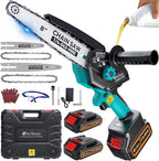 Mini Chainsaw Cordless, 8 inch & 6 inch Electric Chain Saw with 2 Pack Rechargeable Batteries, Battery Powered Handheld Saw for Trees Trimming Wood Cutting, Perfect Gardening Tools for Men Dad Husband