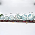 JIC Gem Natural Large Trolleite Crystal Ball Sphere Blue Healing Crystal Gemstone Ball with Display Stand Home Decor Meditation Grid Energy Balance (90-100mm)