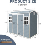8x4 FT Outdoor Storage Shed,Garden Shed with Floor & 2 Windows,All Weather Waterproof Tool House W/Air Vent,Sloped Roof & Lockable Double Door,for Patio,Yard,Lawn,Grey