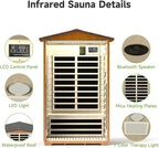 springspa Outdoor Infrared Sauna 2 Person for Home, 15amp Low EMF Far Infrared Spruce Wooden Sauna at Home with Bluetooth,LCD Panel
