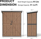Outdoor Storage Shed with Floor, Waterproof Storage Cabinet with Metal Frame, Adjustable Shelves, Garden Shed for Backyard Garden Patio Lawn - Dark Brown