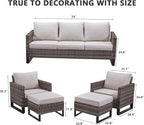 HUMMUH 5 Piece Patio Furniture Set All Weather Wicker Outdoor Sectional Sofa,High Back Patio Chairs and Ottomans for Porch,Garden,Backyard
