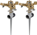 Biswing 2 Pack Impact Sprinklers with Stand (Spike), Heavy Duty Zinc Alloy Lawn Sprinkler Head on Spike Base, Adjustable Watering Sprinkler for Large Area Grass Yards Patio Garden Irrigation