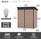 Aoxun 61x32In Outdoor Storage Cabinet Metal Garden Shed, Indoor& Outdoor Waterproof Vertical Storage Shed for Patio Garden, Garage, Porch (Brown, 80 Cu.Ft)