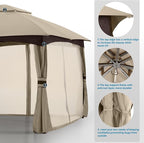MASTERCANOPY Outdoor Patio Gazebo for Garden with Upgrade Steel Frame and Netting Walls (10x10, Khaki)