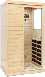 Infrared Sauna Single Hemlock Mini Far Infrared Sauna Box for Home on The Right with LCD Display, Bluetooth Audio, Natural