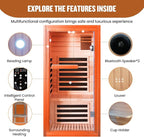 Sauna, Far Infrared Saunas for Home 1 Person Wooden Sauna 1065W/120V Low Emf Dry Sauna Indoor Sauna Room with Tempered Glass Door/Speakers/Air Hole and Colored Lighting - 31.5 * 31.5 * 63 in