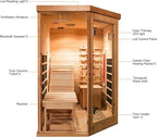 Infrared Sauna with Recliner, 1-2 Person Hemlock Wood Indoor Home Sauna, Dry Sauna Spa with 2300W/220V Heater Tube & Carbon Panels, Control Panel, 10 Minutes Pre-Warm up, Oxygen Bar, Hourglass