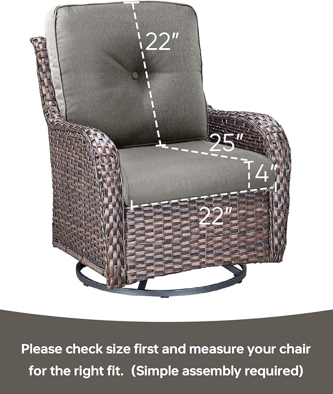 Pop 22x25/22x24 Outdoor Seat Cushions Set of 2 - Comfortable High Back Water-Resistant Patio Wicker Chairs Cushion for Rattan Rocker Glider Loveseat Couch Sectional Sofa - Grey/Button